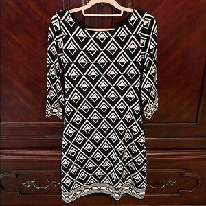 White House Black Market Monochrome Patterned Dress